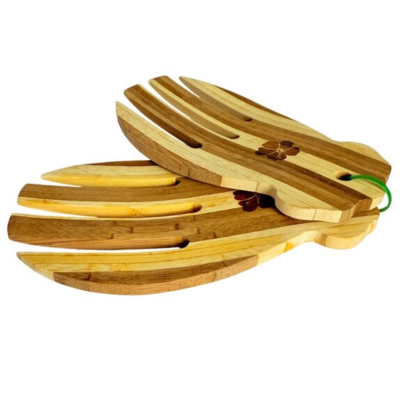 Hawaiian Teak Serving Tongs Kitchen Utensils Wooden Salad Server VTG Claw Style - Picture 2 of 10